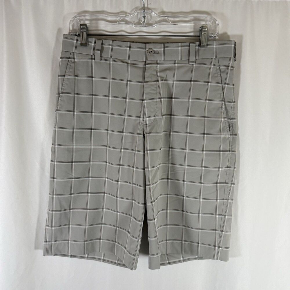 Nike Golf Shorts Men's 30 Grey Plaid Casual Summer Pockets Walking Flat Front